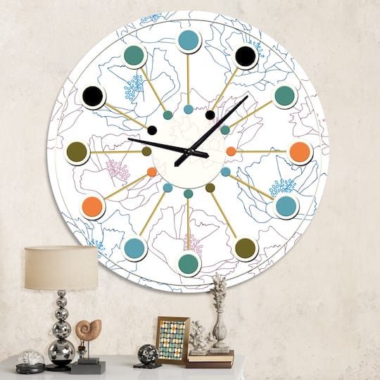 Designart 'Retro Handdrawn Poppies I Mid-Century Modern Wall Clock